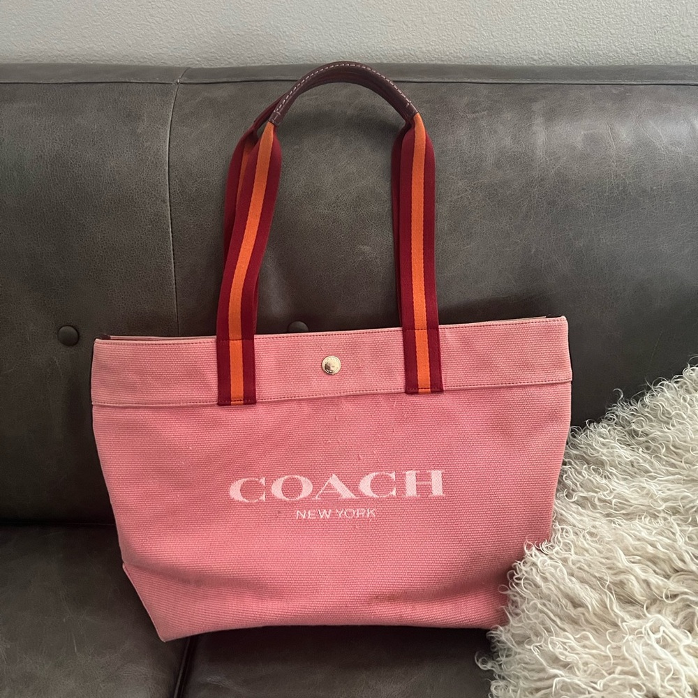 Coach Pink and Red Canvas Tote